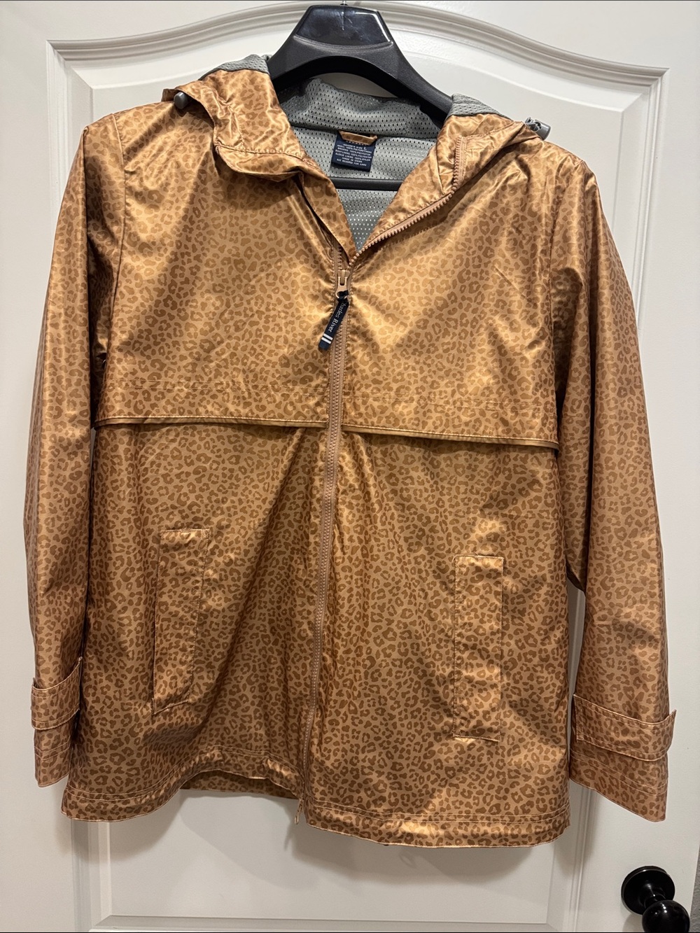 Charles River Apparel Leopard-Print Hooded Raincoat in size LG
